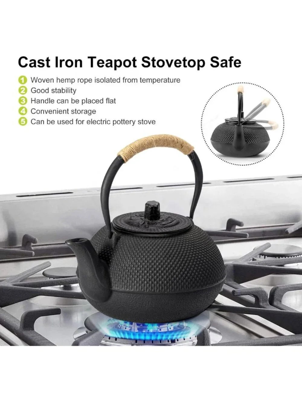 Elegant Cast Iron Teapot with Stainless Steel Infuser - 30 oz, Stovetop Safe